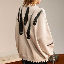 Load image into Gallery viewer, Printed Crew Neck Fringe Knit Sweater
