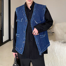 Load image into Gallery viewer, Raw Edge Multi-pocket Trim Denim Vest
