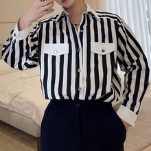 Load image into Gallery viewer, Contrast Vertical Stripe Lapel Shirt
