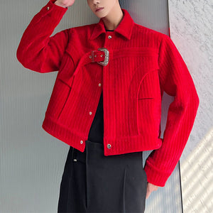 Antique Red Velvet Buckle Cropped Jacket