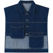 Load image into Gallery viewer, Asymmetrical Pockets Cropped Denim Vest
