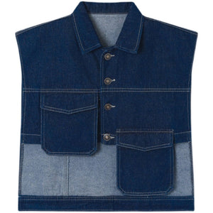 Asymmetrical Pockets Cropped Denim Vest