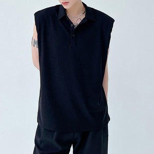 Oversized Shoulder Pads Sleeveless Lapel T-Shirt