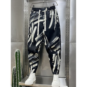 Printed Striped Cropped Harem Casual Pants