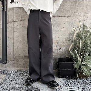 Simple Straight Leg Solid Color Wide Leg Trousers