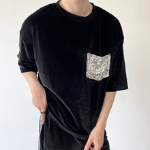 Load image into Gallery viewer, Glitter Sequin Pocket Velvet T-Shirt Shorts Set
