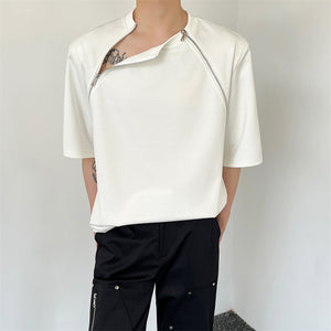 Zipper Shoulder Pad T-shirt