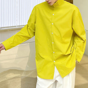 Stand Collar Button Long Sleeve Loose Shirt