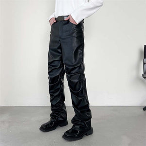 Dark Punk Folded Pile PU Pants