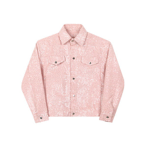 Casual Pink Sequined Short Jacket