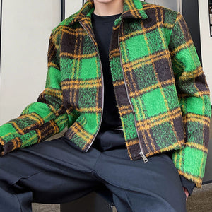 Green Plaid Short Jacket Coat