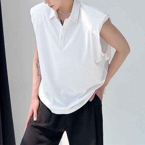 Oversized Shoulder Pads Sleeveless Lapel T-Shirt