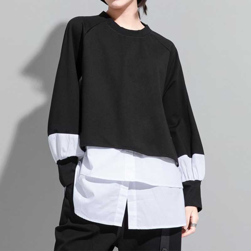 Fake Two-piece Straight Spliced Long-sleeved Shirt