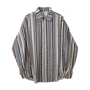 Vintage Stripe Print Lapel Long Sleeve Shirt