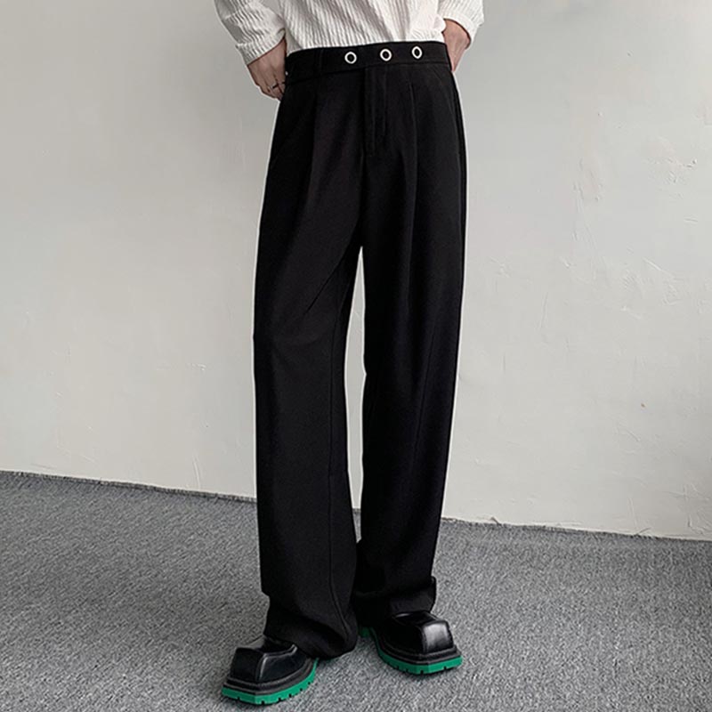 Snap Placket Drape Casual Straight Leg Pants