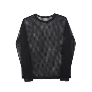 Sheer Mesh Crew Neck Long Sleeve T-Shirt