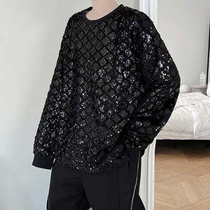 Rhombus Sequin Reflective Stage Show T-Shirt