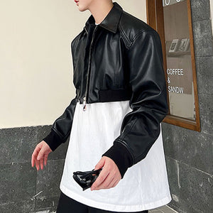 Black Short Zip PU Leather Jacket