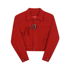 Load image into Gallery viewer, Antique Red Velvet Buckle Cropped Jacket
