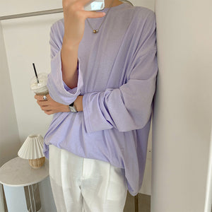 Purple Thin Round Neck Long Sleeve T-Shirt