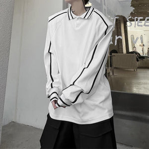 Paneled Webbing Lapel Long-Sleeve Sweatshirt