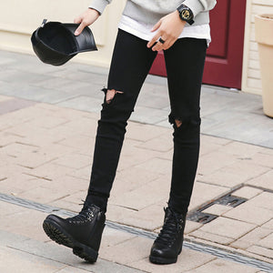 Thin Knee Ripped Black Slim Jeans