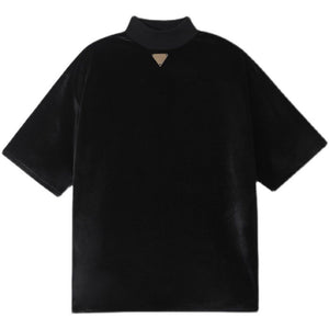 Metallic Stand Collar Half Sleeve Velvet T-Shirt