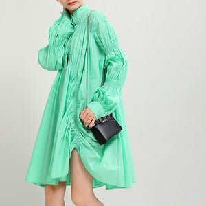 Ruched Balloon Sleeve Shirt Dress