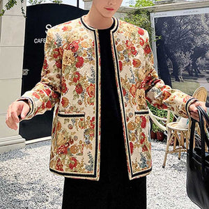 Vintage Flower Jacquard Collarless Jacket