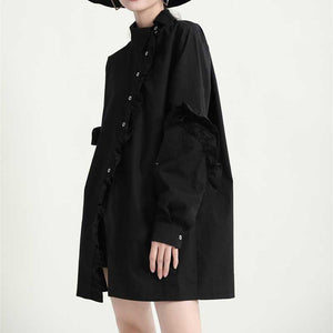 Asymmetric Collar Ruffles Mid Length Shirts