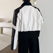 Load image into Gallery viewer, Black and White Stitching PU Leather Short Jacket
