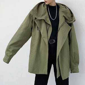 Large Lapel Hooded Retro Jacket