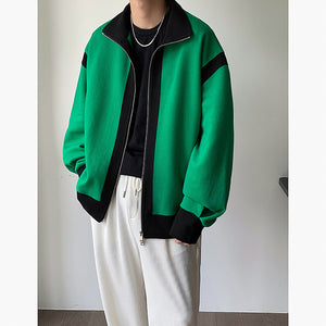 Retro Lapel Knit Colorblock Loose Jacket