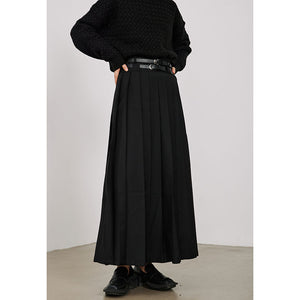 Double Belt Pleated A-line Skirt