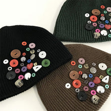 Load image into Gallery viewer, Irregular Button Trim Knitted Hat
