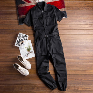 Retro Casual Multi-Pocket Short Sleeve Jumpsuits