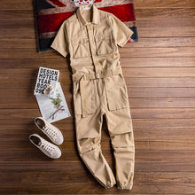 Load image into Gallery viewer, Retro Casual Multi-Pocket Short Sleeve Jumpsuits
